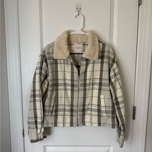 Lucky Brand Plaid Flannel Sherpa Collar Jacket